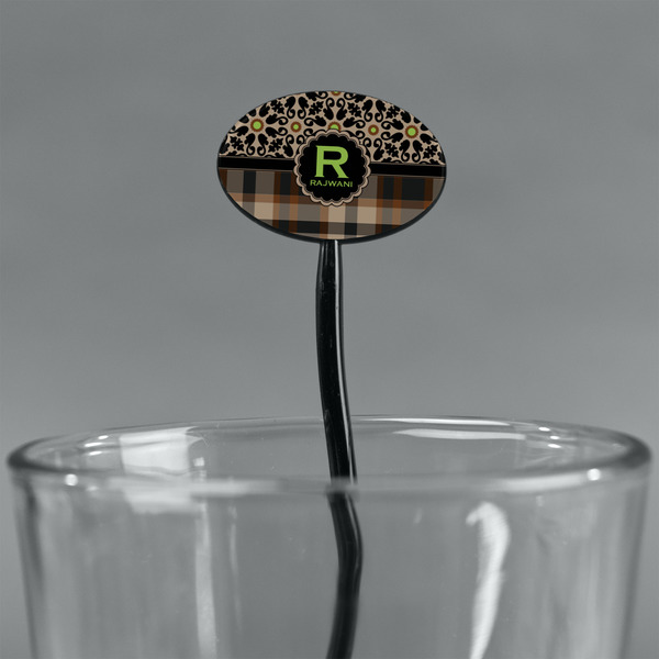 Moroccan Mosaic & Plaid Black Plastic 7" Stir Stick - Oval - Main