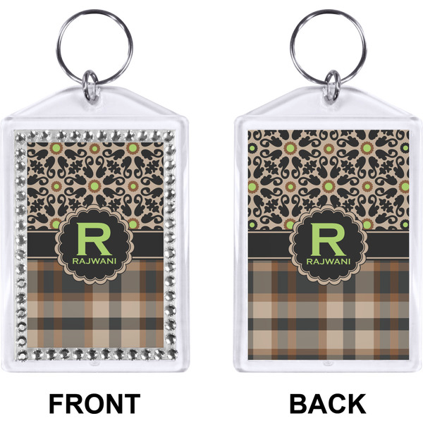 Moroccan Mosaic & Plaid Bling Keychain (Front + Back)