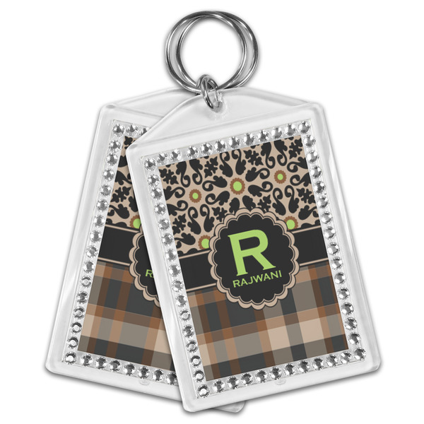 Moroccan Mosaic & Plaid Bling Keychain - MAIN