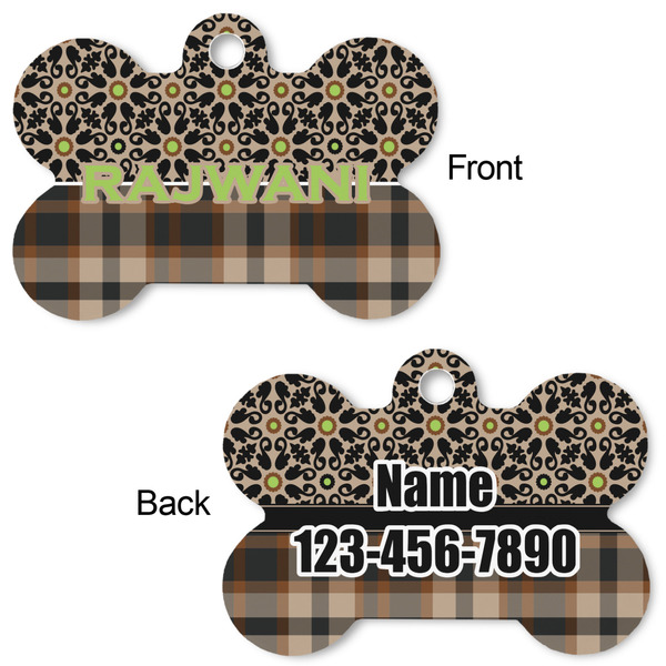 Moroccan Mosaic & Plaid Bone Shaped Dog ID Tag - Large - Approval