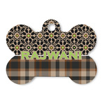 Moroccan Mosaic & Plaid Bone Shaped Dog ID Tag (Personalized)