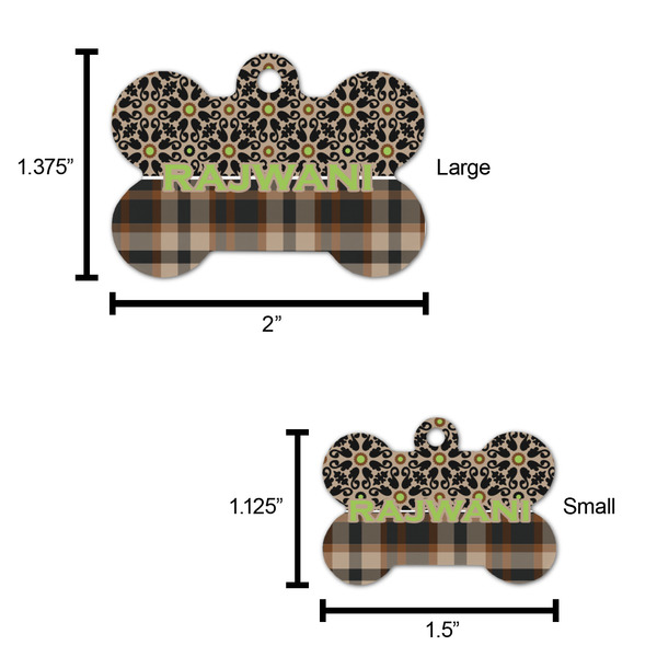Moroccan Mosaic & Plaid Bone Shaped Dog ID Tag - Large - Scale