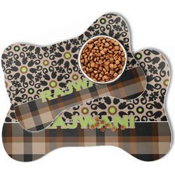 Moroccan Mosaic & Plaid Bone Shaped Dog Food Mat (Personalized)