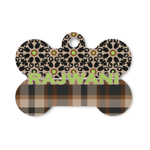 Custom Moroccan Mosaic & Plaid Bone Shaped Dog ID Tag - Small (Personalized)