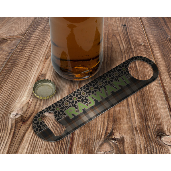 Moroccan Mosaic & Plaid Bottle Opener - In Use