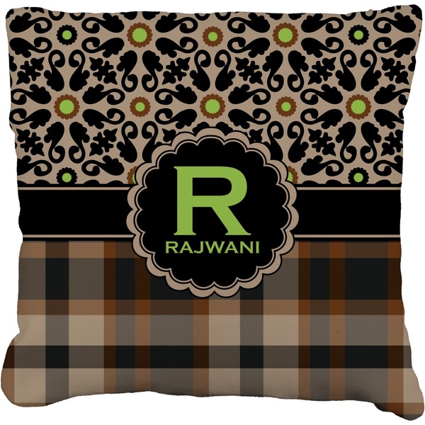 Custom Moroccan Mosaic & Plaid Faux-Linen Throw Pillow 16" (Personalized)