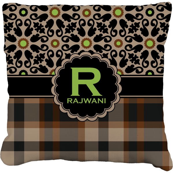 Custom Moroccan Mosaic & Plaid Faux-Linen Throw Pillow 18" (Personalized)