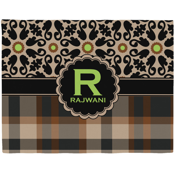 Custom Moroccan Mosaic & Plaid Woven Fabric Placemat - Twill w/ Name and Initial