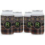 Moroccan Mosaic & Plaid Can Cooler (12 oz) - Set of 4 w/ Name and Initial