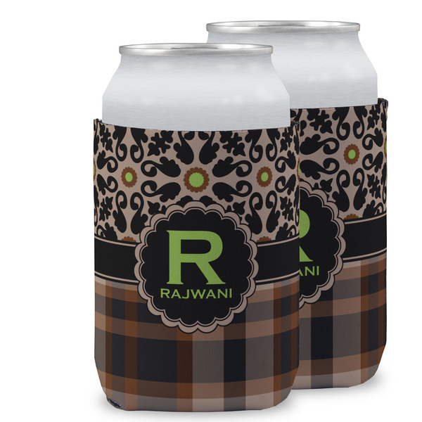 Custom Moroccan Mosaic & Plaid Can Cooler (12 oz) w/ Name and Initial