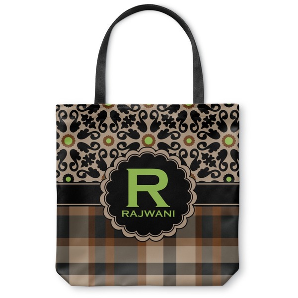 Custom Moroccan Mosaic & Plaid Canvas Tote Bag - Large - 18"x18" (Personalized)