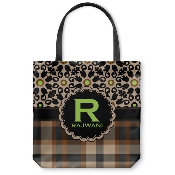 Custom Moroccan Mosaic & Plaid Canvas Tote Bag (Personalized)