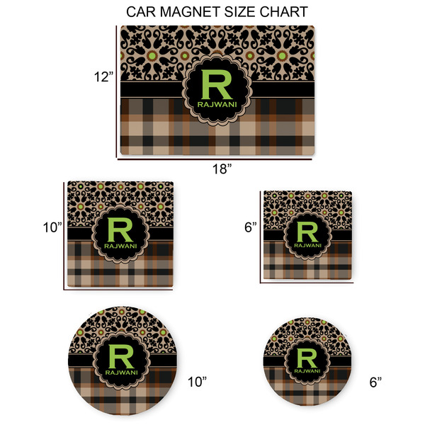 Moroccan Mosaic & Plaid Car Magnets - SIZE CHART