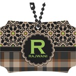 Moroccan Mosaic & Plaid Rear View Mirror Ornament (Personalized)