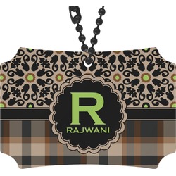 Moroccan Mosaic & Plaid Rear View Mirror Ornament (Personalized)