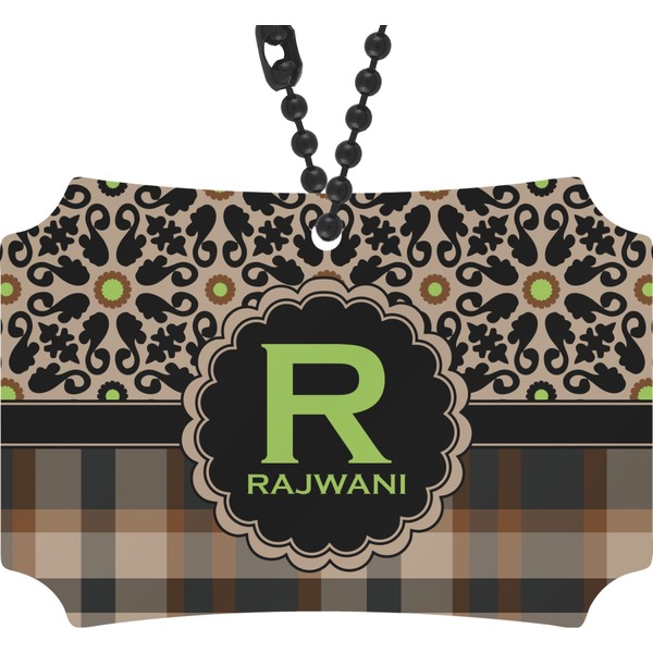 Custom Moroccan Mosaic & Plaid Rear View Mirror Ornament (Personalized)
