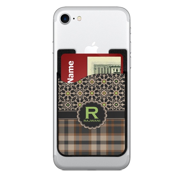 Custom Moroccan Mosaic & Plaid 2-in-1 Cell Phone Credit Card Holder & Screen Cleaner (Personalized)