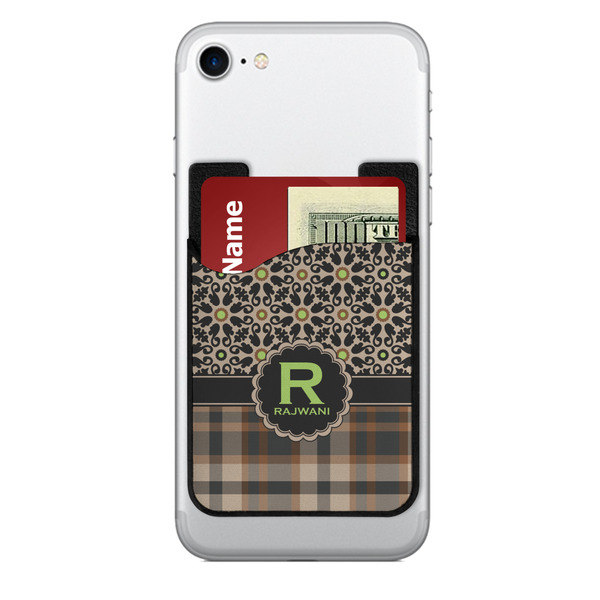 Custom Moroccan Mosaic & Plaid 2-in-1 Cell Phone Credit Card Holder & Screen Cleaner (Personalized)