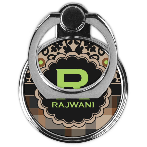 Moroccan Mosaic & Plaid Cell Phone Ring Stand & Holder - Front (Collapsed)