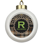 Moroccan Mosaic & Plaid Ceramic Ball Ornament (Personalized)
