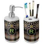 Moroccan Mosaic & Plaid Ceramic Bathroom Accessories Set (Personalized)