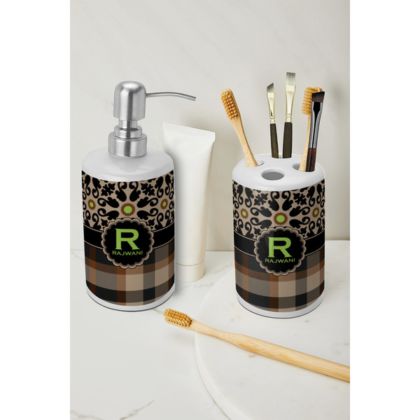 Moroccan Mosaic & Plaid Ceramic Bathroom Accessories - LIFESTYLE (toothbrush holder & soap dispenser)
