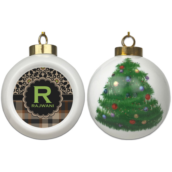 Moroccan Mosaic & Plaid Ceramic Christmas Ornament - X-Mas Tree (APPROVAL)