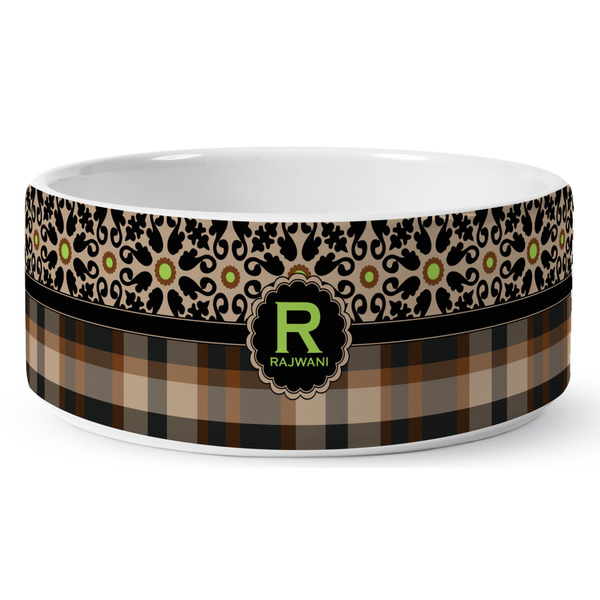 Moroccan Mosaic & Plaid Ceramic Dog Bowl - Medium - Front