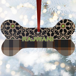 Moroccan Mosaic & Plaid Ceramic Dog Ornament w/ Name and Initial