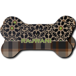 Moroccan Mosaic & Plaid Ceramic Dog Ornament - Front & Back w/ Name and Initial