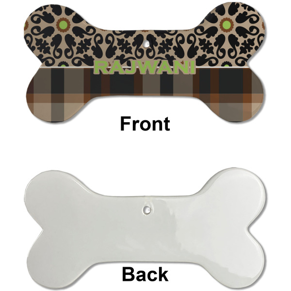 Moroccan Mosaic & Plaid Ceramic Flat Ornament - Bone Front & Back Single Print (APPROVAL)