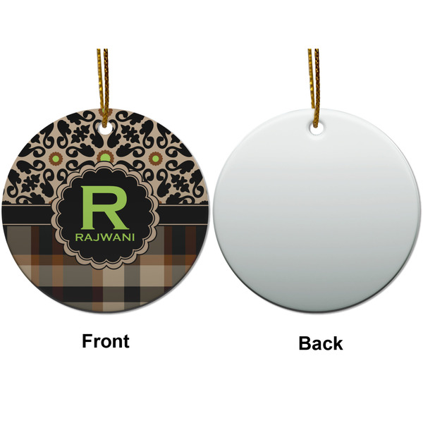 Moroccan Mosaic & Plaid Ceramic Flat Ornament - Circle Front & Back (APPROVAL)