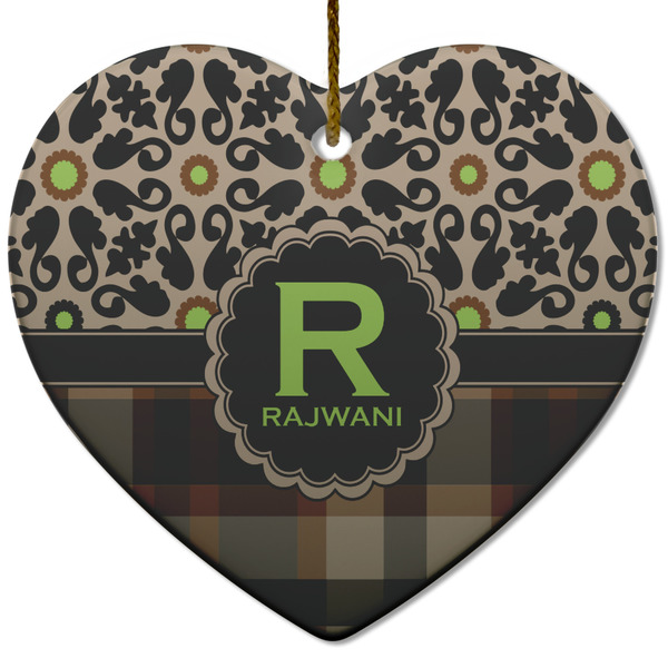 Moroccan Mosaic & Plaid Ceramic Flat Ornament - Heart (Front)