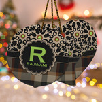 Moroccan Mosaic & Plaid Ceramic Ornament w/ Name and Initial