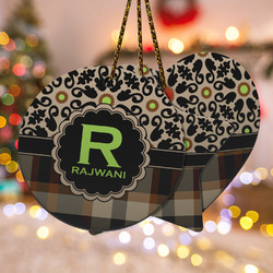Moroccan Mosaic & Plaid Ceramic Ornament w/ Name and Initial