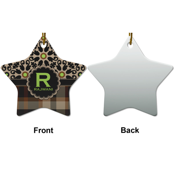Moroccan Mosaic & Plaid Ceramic Flat Ornament - Star Front & Back (APPROVAL)