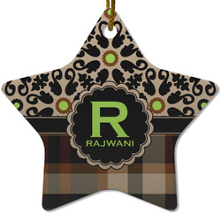 Moroccan Mosaic & Plaid Star Ceramic Ornament w/ Name and Initial