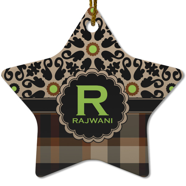 Moroccan Mosaic & Plaid Ceramic Flat Ornament - Star (Front)