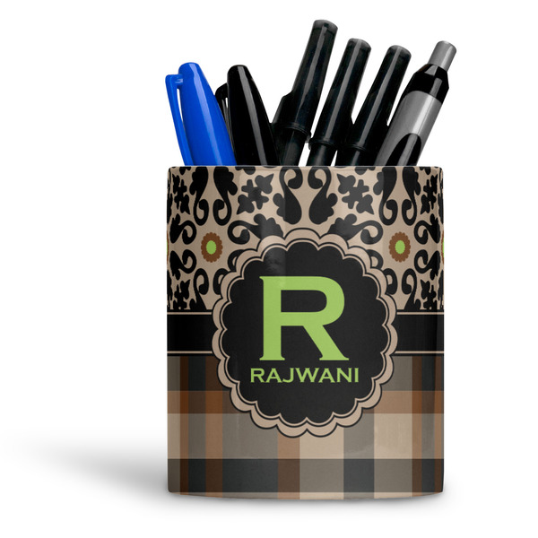 Custom Moroccan Mosaic & Plaid Ceramic Pen Holder