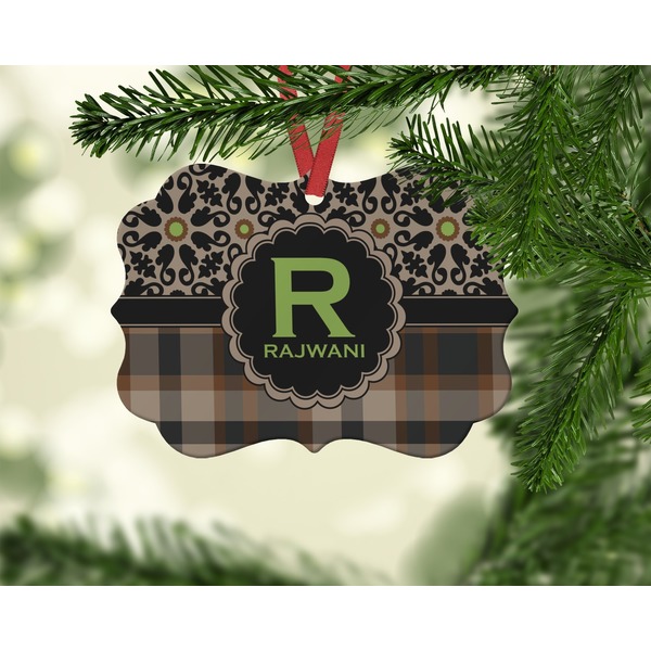 Moroccan Mosaic & Plaid Christmas Ornament (On Tree)