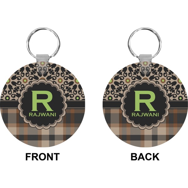 Moroccan Mosaic & Plaid Circle Keychain (Front + Back)