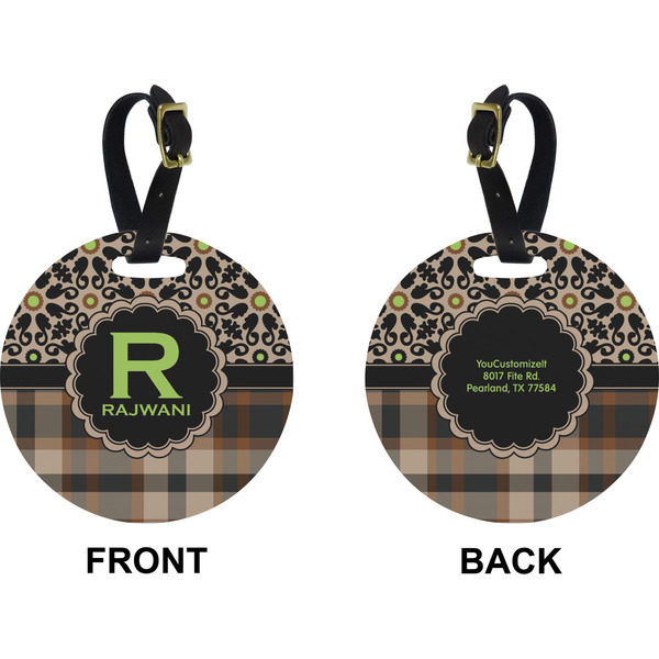 Moroccan Mosaic & Plaid Circle Luggage Tag (Front + Back)