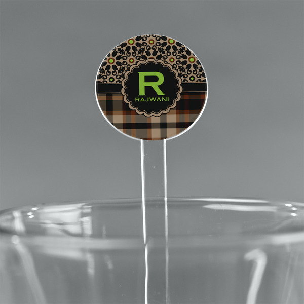 Custom Moroccan Mosaic & Plaid 7" Round Plastic Stir Sticks - Clear (Personalized)