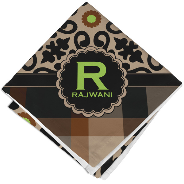 Custom Moroccan Mosaic & Plaid Cloth Napkin w/ Name and Initial