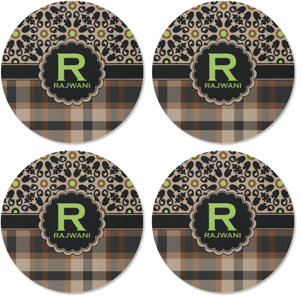 Moroccan Mosaic & Plaid Coaster Round Rubber Back - Apvl