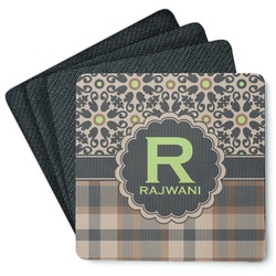 Moroccan Mosaic & Plaid Square Rubber Backed Coasters - Set of 4 (Personalized)