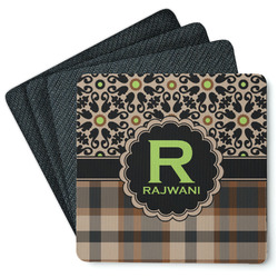 Moroccan Mosaic & Plaid Square Rubber Backed Coasters - Set of 4 (Personalized)