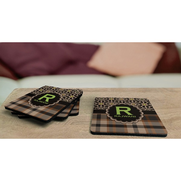 Moroccan Mosaic & Plaid Coaster Rubber Back - On Coffee Table