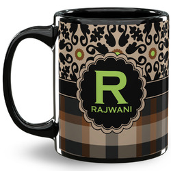 Moroccan Mosaic & Plaid 11 Oz Coffee Mug - Black (Personalized)