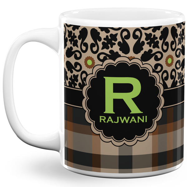 Custom Moroccan Mosaic & Plaid 11 Oz Coffee Mug - White (Personalized)